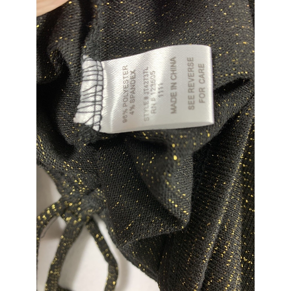 Womens Crop Top Size Large Drawstring Black Metallic Gold Whimsigoth Blouse - Picture 6 of 10